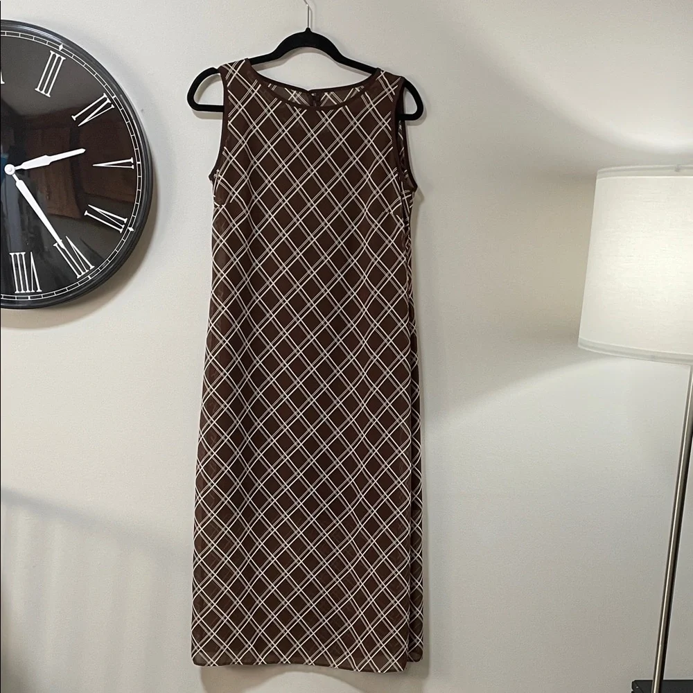Vintage VIII Mantero 2in1 made in Italy Brown & White Checkered Maxi Dress Y2K - Picture 4 of 17